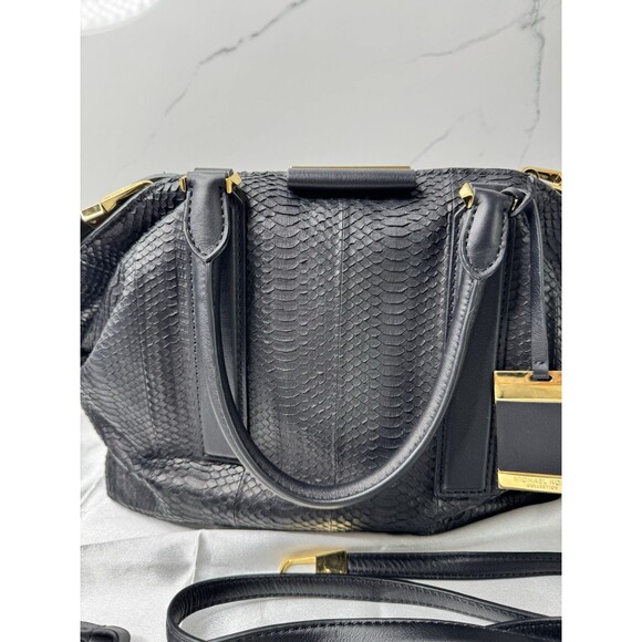 RARE Michael Kors Collection Lexi Black Large EW Satchel Genuine Snake Leather - Picture 5 of 16